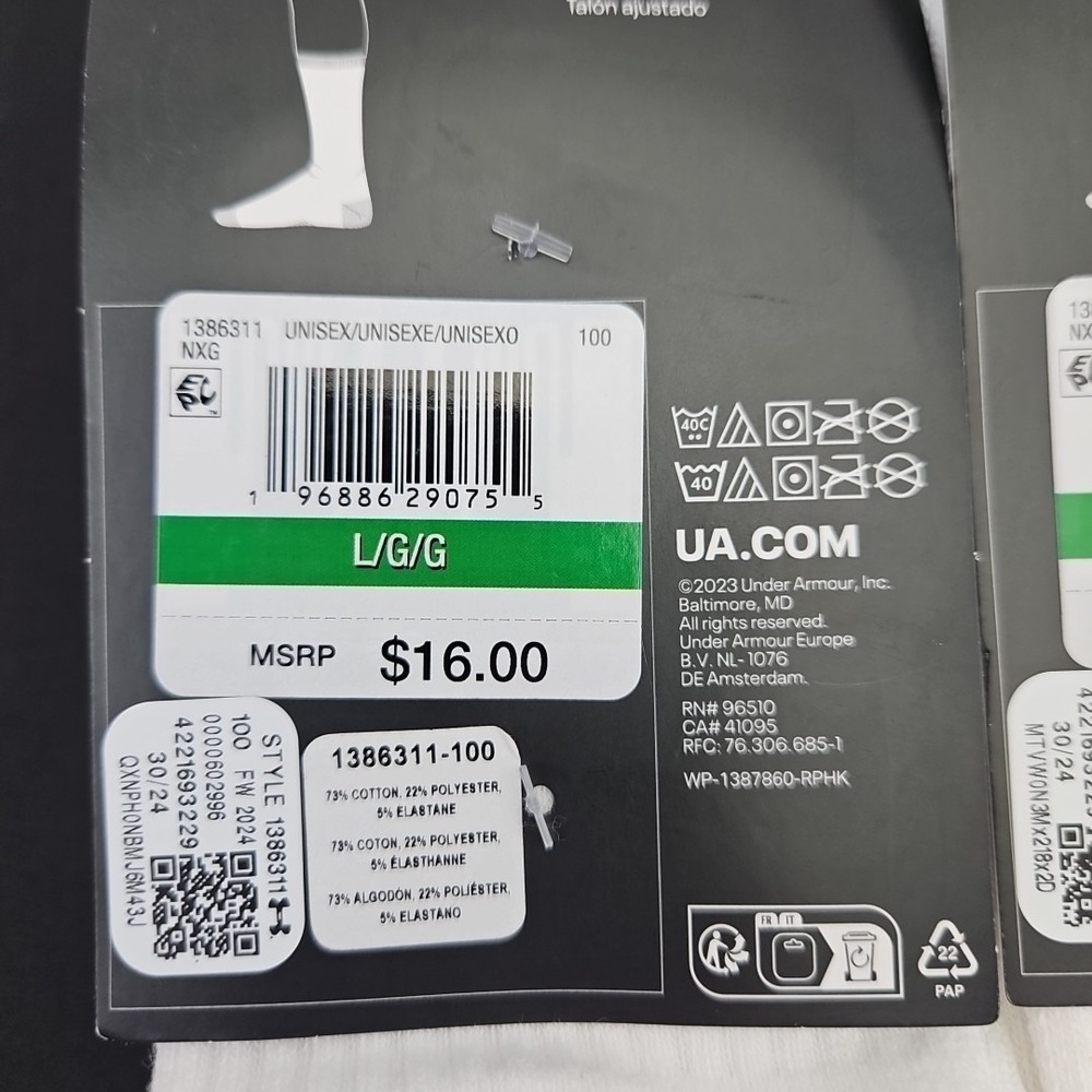 6 Pairs Under Armour UA Training Cotton Crew Sock White Men's Large 8-12 New - Picture 6 of 6